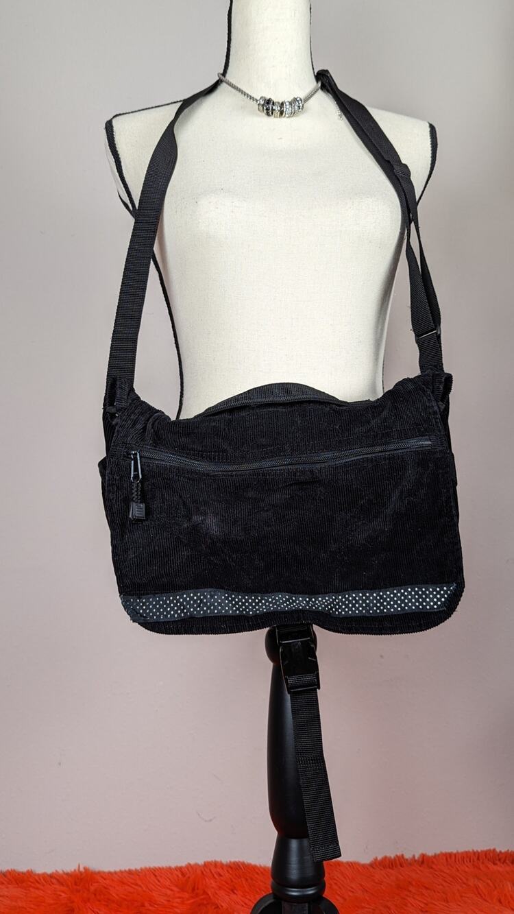 VTG Y2K 2000s Corduroy Black Multicolor Satchel Bag Purse